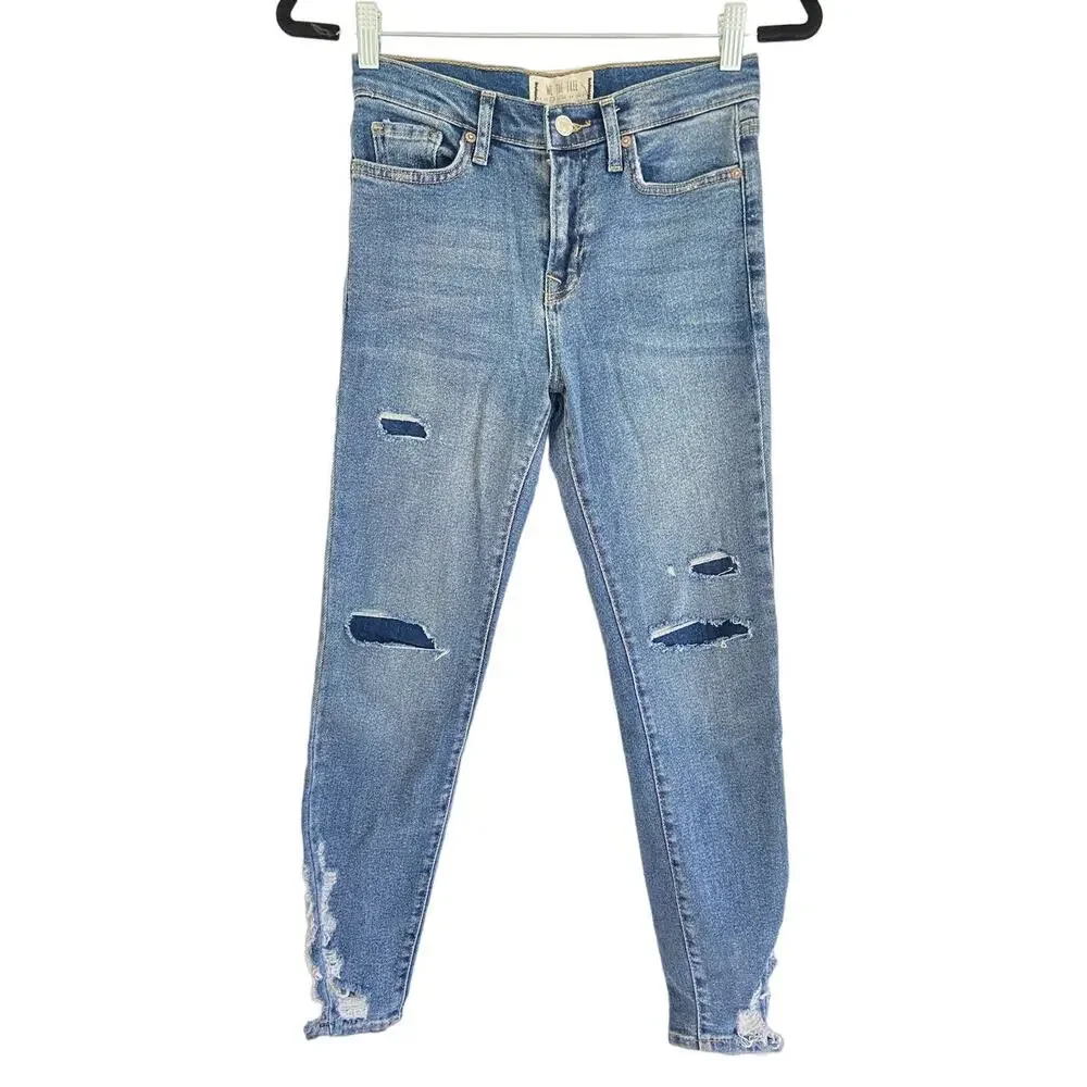 FREE PEOPLE About a Girl Distressed High Rise Ankle Skinny Denim Jeans Size 26 - Picture 3 of 11